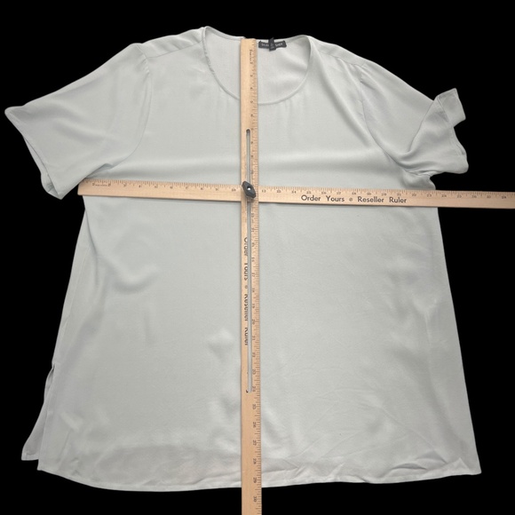 Eileen Fisher Shirt Womens Ex-Large Light Green Silk Short Sleeve Keyhole Back - Picture 8 of 9